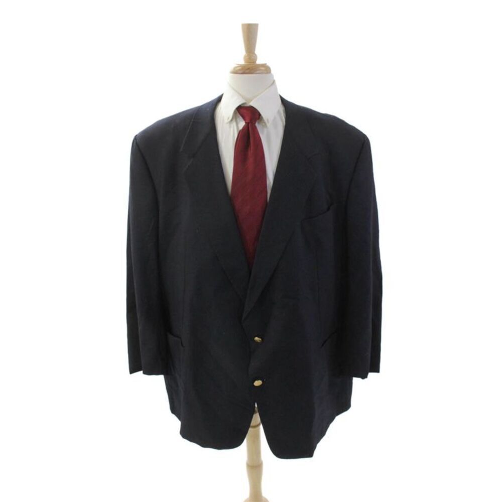 Gieves & Hawkes Mens Two Button Wide Lapel Blazer Navy Blue Wool Size 56 Long